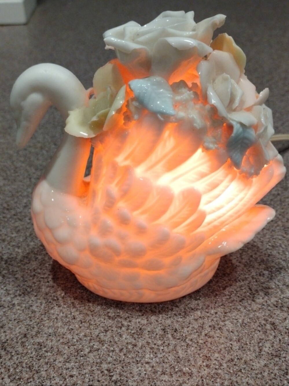 RARE Vtg MCM Porcelain Swan Night Light Fragrance Perfume Oil Burner